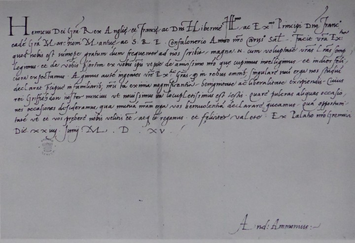 A royal letter, signed by Andrea Ammonio, dated 24th June 1515.