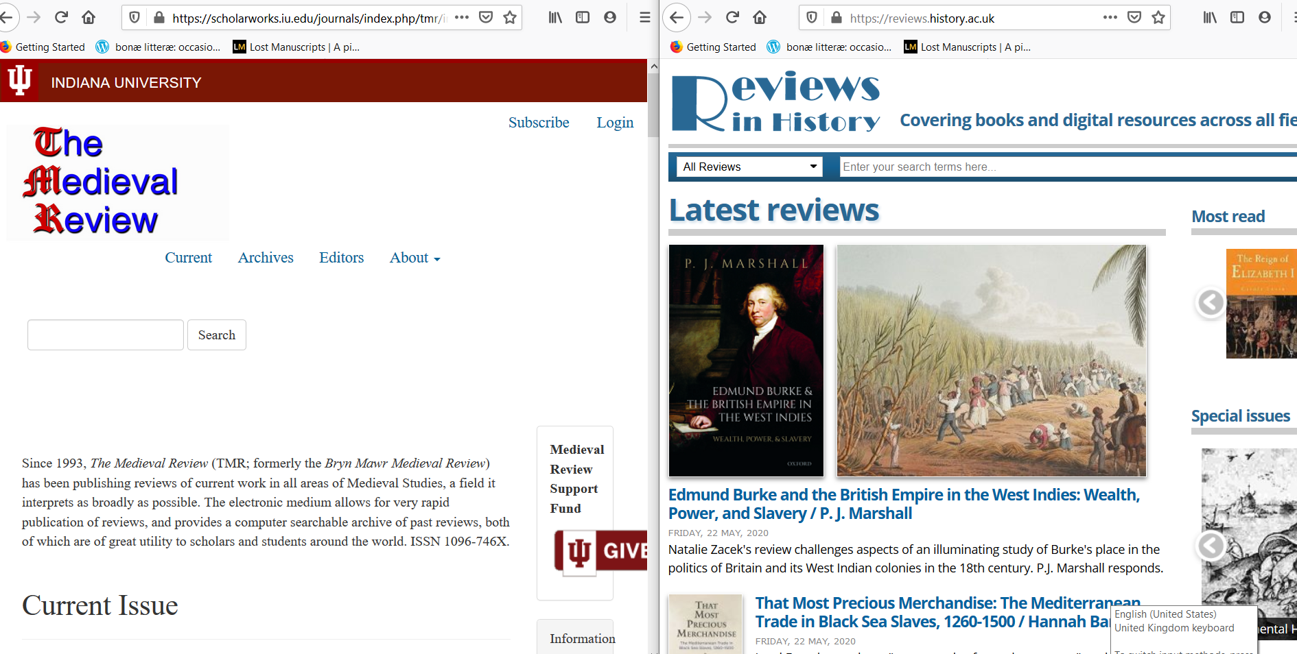 Screenshot of Medieval Reivew and Reviews in History